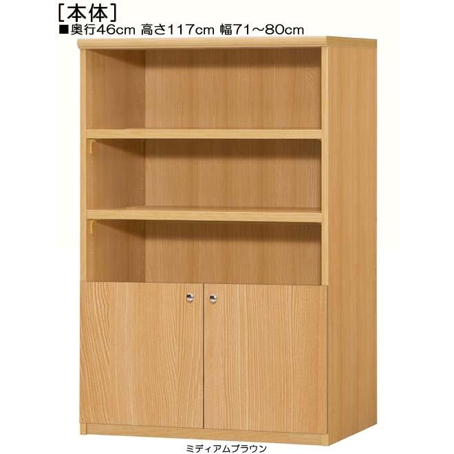 下部扉 書庫 高さ１１７ｃｍ幅７１〜８０ｃｍ奥行４６ｃｍ厚棚板（棚板厚み2.5cm） 下扉高さ41.5cm カップ本棚 集会所