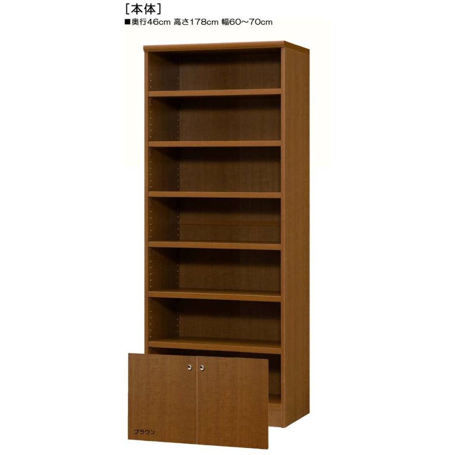 下部扉 オフィス書庫 高さ１７８ｃｍ幅６０〜７０ｃｍ奥行４６ｃｍ厚棚板（棚板厚み2.5cm） 下扉高さ41.5cm 教科書棚 客室の画像