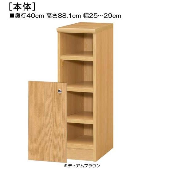 下部扉 マガジンラック 高さ８８．１ｃｍ幅２５〜２９ｃｍ奥行４０ｃｍ厚棚板（棚板厚み2.5cm） 下扉高さ52.5cm 飾りシェルフ ダイニングの画像