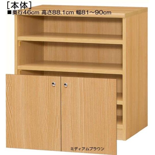 下部扉 子供本棚 高さ８８．１ｃｍ幅８１〜９０ｃｍ奥行４６ｃｍ厚棚板（棚板厚み2.5cm） 下扉高さ52.5cm 雑誌ディスプレイ 事務所の画像