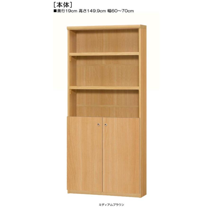 下部扉 オーダー書棚 高さ１４９．９ｃｍ幅６０〜７０ｃｍ奥行１９ｃｍ厚棚板（棚板厚み2.5cm） 下扉高さ62.6cm オーディオラック 図書コーナー