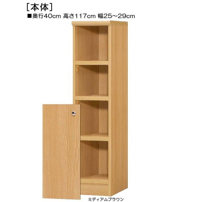 下部扉 マガジンラック 高さ１１７ｃｍ幅２５〜２９ｃｍ奥行４０ｃｍ厚棚板（棚板厚み2.5cm） 下扉高さ62.6cm シリーズ本ラック 玄関の画像