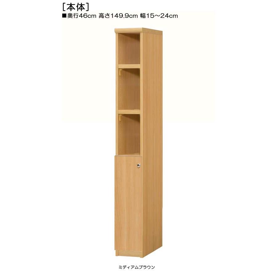 下部扉 隙間収納 高さ１４９．９ｃｍ幅１５〜２４ｃｍ奥行４６ｃｍ厚棚板（棚板厚み2.5cm） 下扉高さ62.6cm DVD収納 ランドリー | 