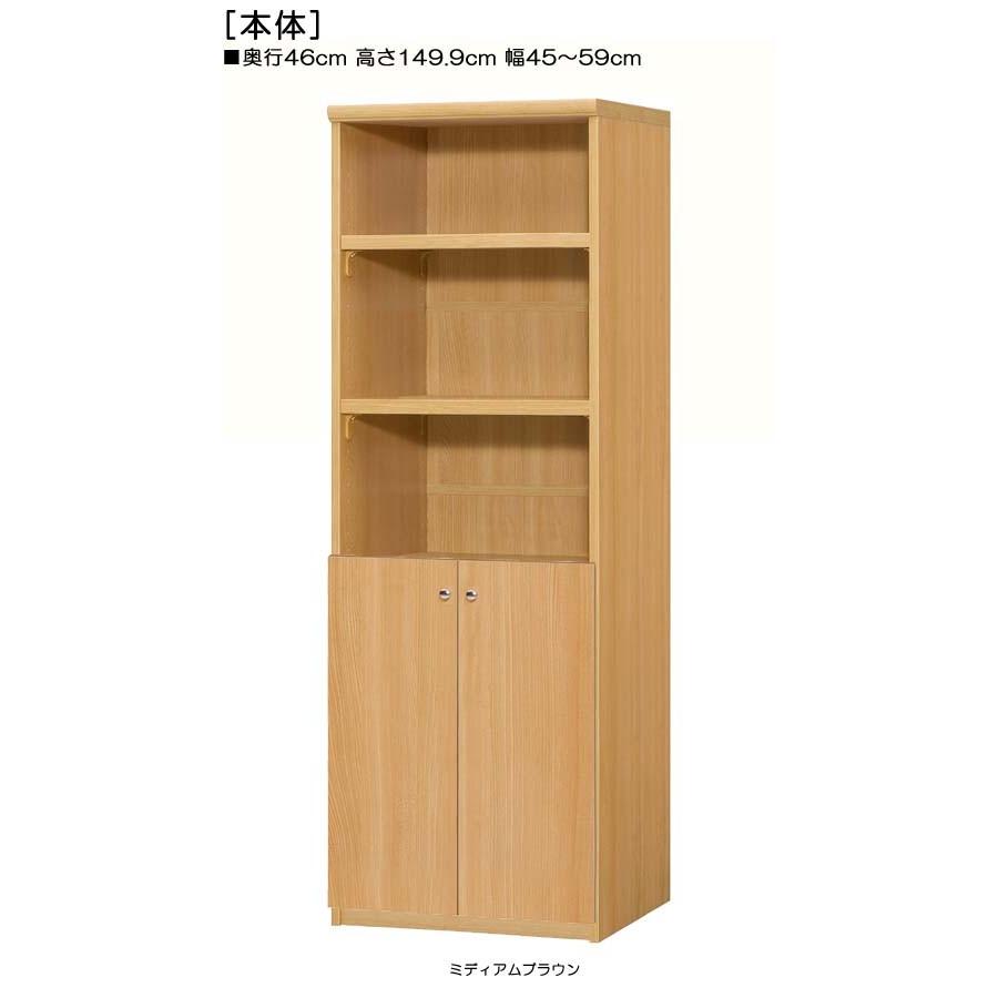 下部扉 オフィス書庫 高さ１４９．９ｃｍ幅４５〜５９ｃｍ奥行４６ｃｍ厚棚板（棚板厚み2.5cm） 下扉高さ62.6cm 食器シェルフ 勉強部屋 | 
