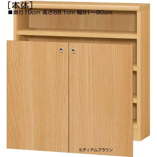 下部扉 オーダー本棚 高さ８８．１ｃｍ幅８１〜９０ｃｍ奥行１９ｃｍ厚棚板（棚板厚み2.5cm） 下扉高さ72.5cm 文庫本収納 ロビーの画像
