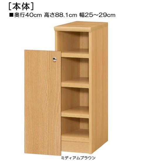 下部扉 マガジンラック 高さ８８．１ｃｍ幅２５〜２９ｃｍ奥行４０ｃｍ厚棚板（棚板厚み2.5cm） 下扉高さ72.5cm DVD収納 ランドリーの画像