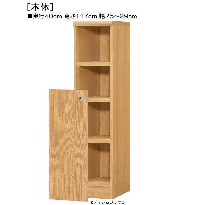 下部扉 マガジンラック 高さ１１７ｃｍ幅２５〜２９ｃｍ奥行４０ｃｍ厚棚板（棚板厚み2.5cm） 下扉高さ72.5cm 新聞シェルフ 廊下の画像