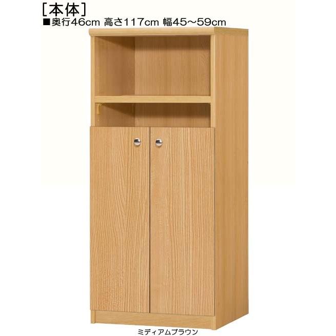 下部扉 書庫 高さ１１７ｃｍ幅４５〜５９ｃｍ奥行４６ｃｍ厚棚板（棚板厚み2.5cm） 下扉高さ72.5cm 絵本収納 子供部屋
