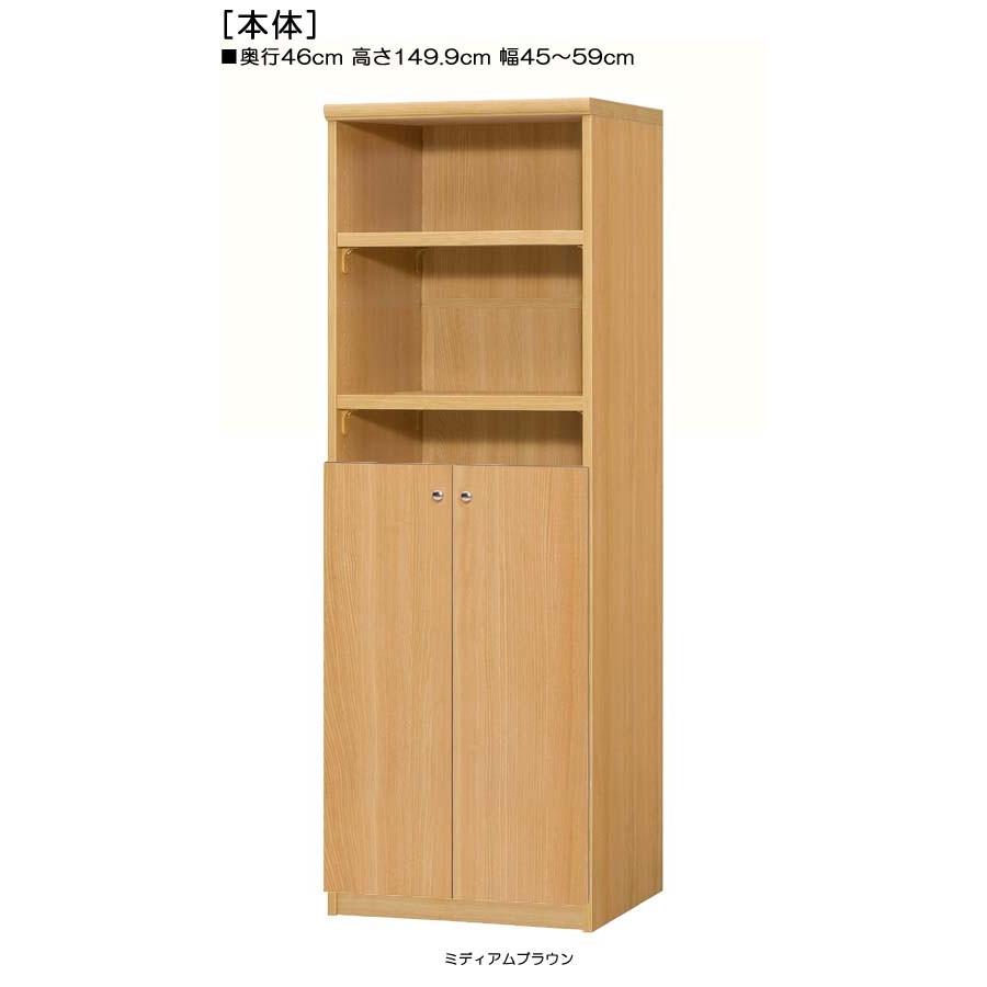 下部扉 オフィス書庫 高さ１４９．９ｃｍ幅４５〜５９ｃｍ奥行４６ｃｍ厚棚板（棚板厚み2.5cm） 下扉高さ80.8cm 書類家具 ウォークインクローゼット