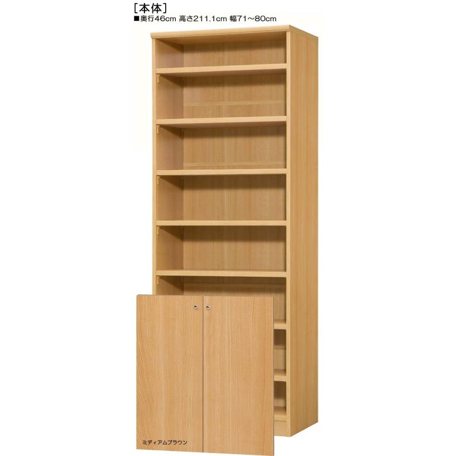 下部扉 壁収納 高さ２１１．１ｃｍ幅７１〜８０ｃｍ奥行４６ｃｍ厚棚板（棚板厚み2.5cm） 下扉高さ80.8cm 参考書棚 洗面所_1