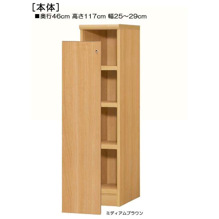 全面扉壁収納 高さ117cm幅25〜29cm奥行46cm厚棚板（棚