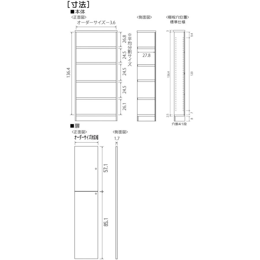 全面扉リビング隙間収納 高さ１４９．９ｃｍ幅１５〜２４ｃｍ奥行３１ｃｍ厚棚板（棚板厚み2.5cm） 上下共片開き(左開き/右開き)_2