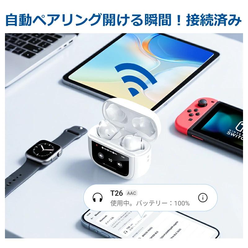 2点購入で1点あたり2180円！ワイヤレスイヤホン ANC対応 ENC通話 液晶