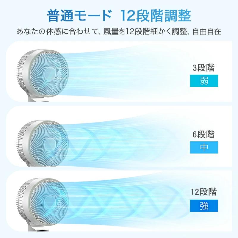 【クーポンで6,980円】扇風機 サーキュレーター dcモーター dc 1台6役 AI自動 高速暴風 3D 首振り 静音 4モード 風量12段階 イオン発生 アロマ対応 | MONOYOI | 12