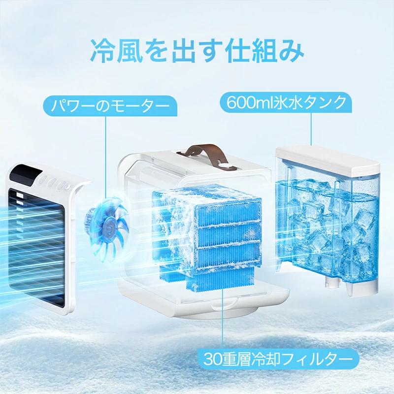 「クーポンで6,980円」冷風機 小型 卓上 クーラー 冷風扇 90°自動首振り 風量5段階 -15℃冷却＆強力冷風 冷風扇風機 10000mAh電池内蔵 24h持続 リモコン付き | MONOYOI | 06