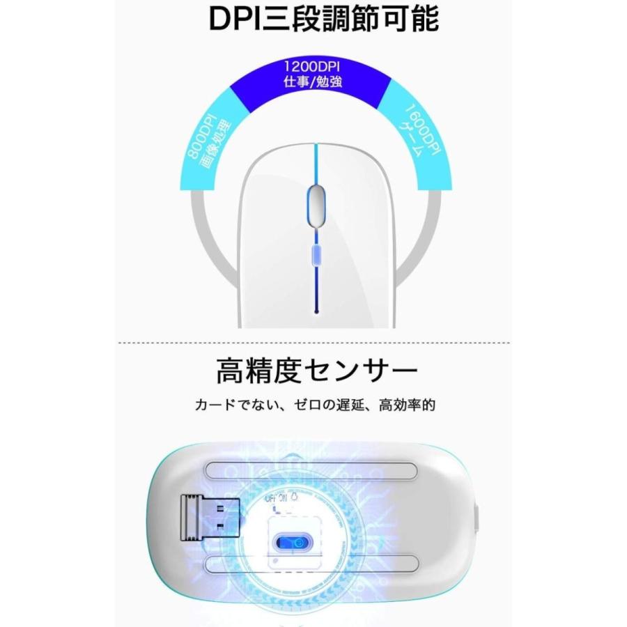 マウス ワイヤレスマウス 父の日 無線マウス コンパクト 超薄型 静音 2.4GHz 高精度 省エネモード 7色ライト付き(B1CDSBS9B)｜wingchokuei｜07