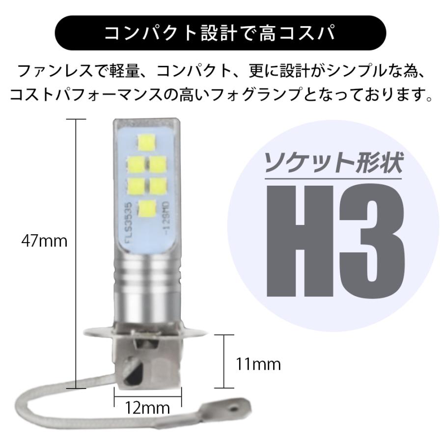 H3 LED バルブ フォグ 12V 24V ホワイト イエロー アイスブルー ライムグリーン 4色より選択｜wingear｜05