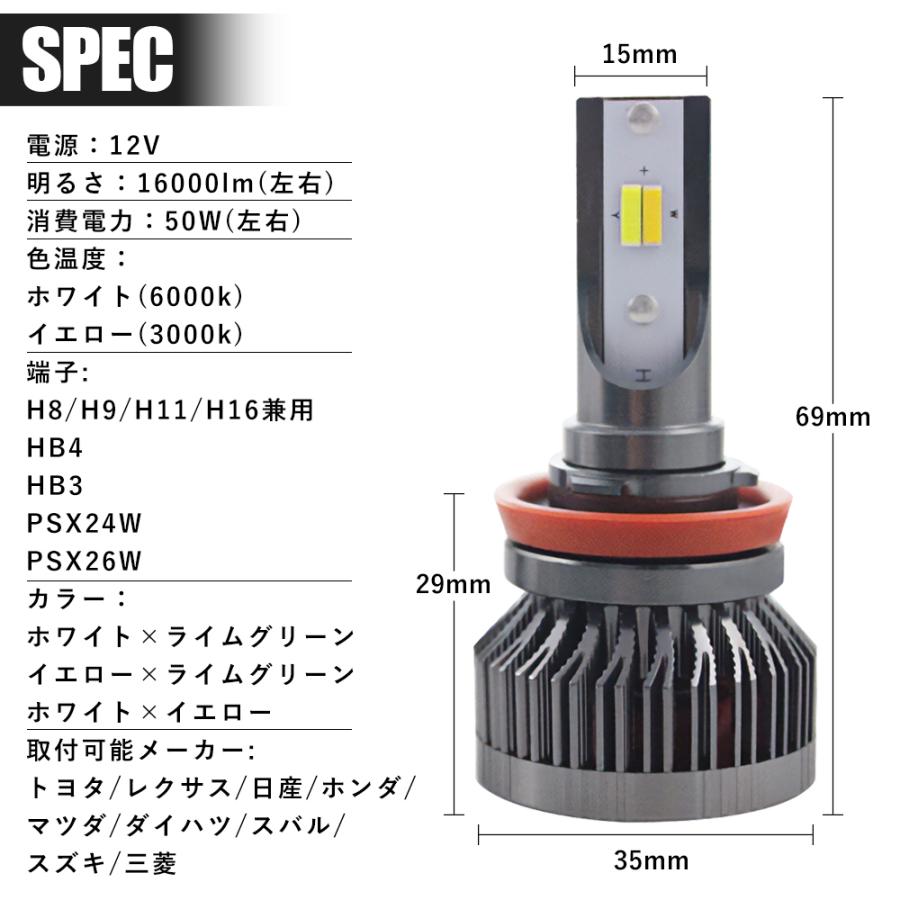 2色切替式 ホワイト ライムグリーン イエロー LED フォグランプ 2色切替式 ホワイト ライムグリーン イエロー LED フォグランプ