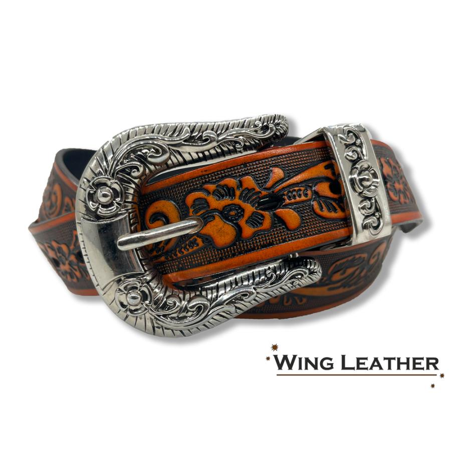 ウエスタン ベルト メンズ 本革 型押し カウボーイ プンターレ 付き 3