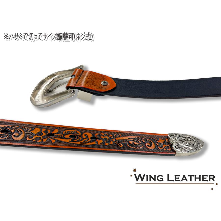 ウエスタン ベルト メンズ 本革 型押し カウボーイ プンターレ 付き 3