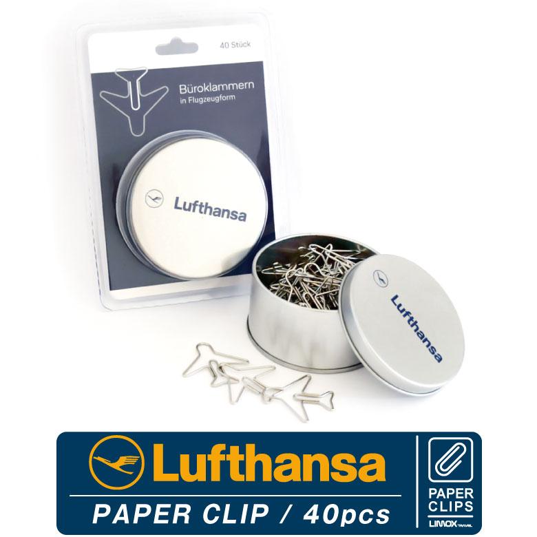 LIMOX ルフトハンザ 航空 飛行機型 クリップ 40個 ロゴ入り 缶ケース 文房具 雑貨 デスク オフィス 仕事 事務用品 飛行機 ファン グッズ アイテム | 