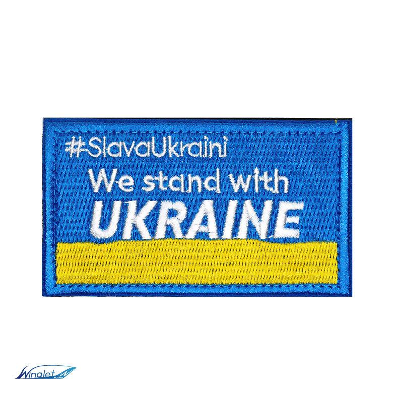 チャリティー ウクライナ We stand with UKRAINE 角 パッチ ベルクロ 付き 刺繍 支援 ワッペン グッズ アイテム｜winglet｜02