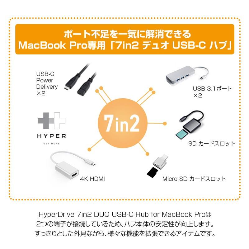 Mac Book Hyper Drive 7in2 DUO USB-C Hub sdカードリーダー USB ハブ｜winglide｜03
