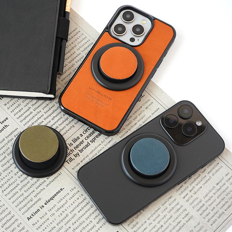 スマホグリップ magsafe iPhone 栃木レザーシール付き 落下防止 スマホ