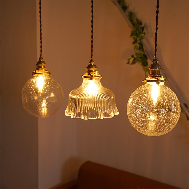 ペンダントライト 1灯 E17 全6種類 ガラスシェード 丸型 引掛け