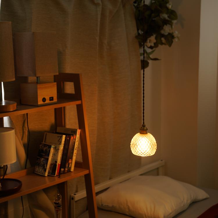 ペンダントライト 切子風 ガラスシェード 1灯 E17 真鍮 照明器具