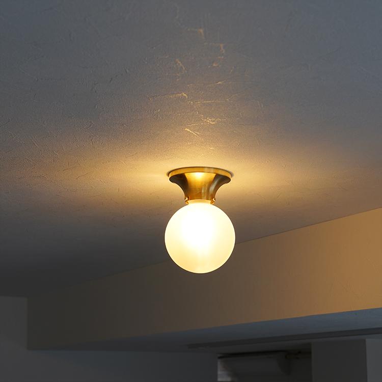 シーリングライト ガラス 1灯 真鍮 E17 LED 照明器具 アンティーク