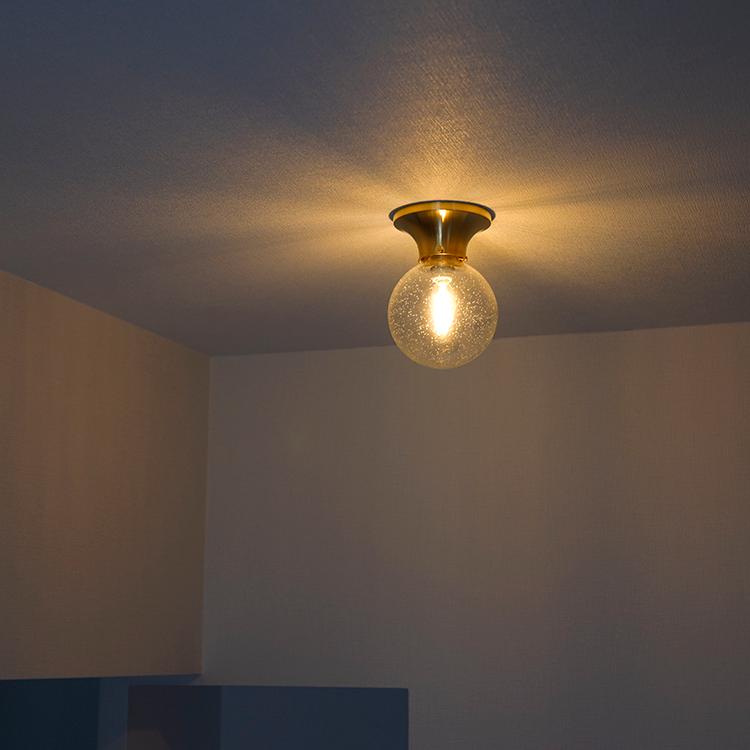 シーリングライト ガラス 1灯 真鍮 E17 LED 照明器具 アンティーク