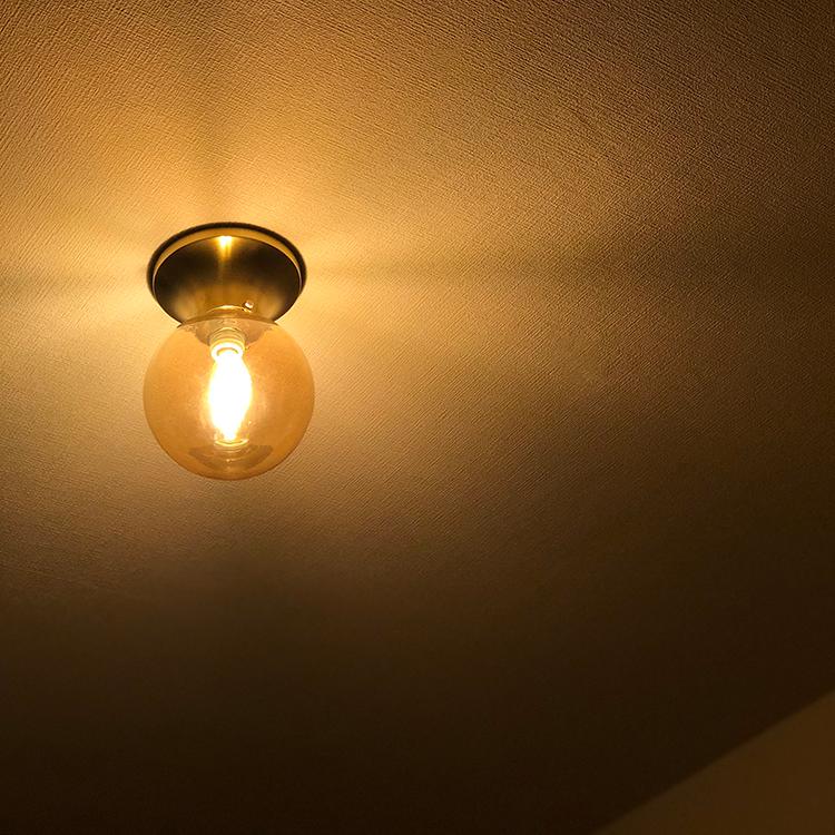 シーリングライト ガラス 1灯 真鍮 E17 LED 照明器具 アンティーク