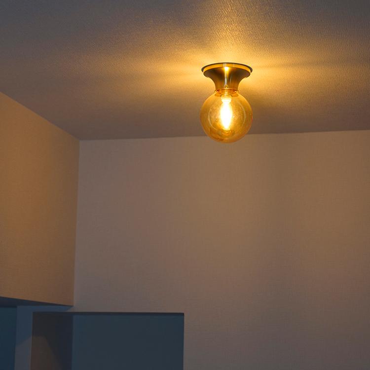 シーリングライト ガラス 1灯 真鍮 E17 LED 照明器具 アンティーク
