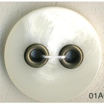 【大きいサイズ】　マーブル調　ハトメボタン　二つ穴　ホワイト/アンティックゴールドハトメ　30mm | 