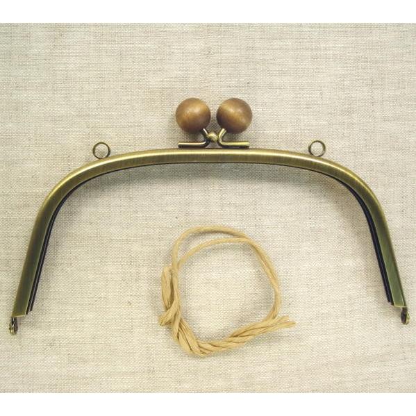 木丸玉付き】 金属 がま口 口金 角丸型 丸カン付き18cm幅