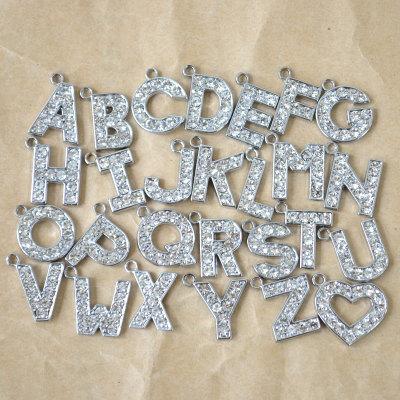 アルファベットチャーム　アクセサリートップ　シルバー/クリスタル　【A〜Z】 | 