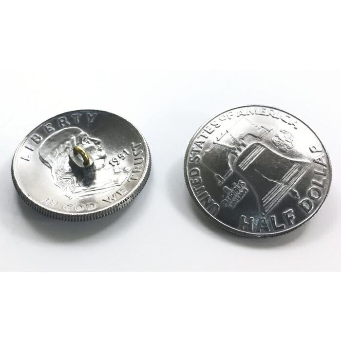 メール便OK 『コンチョボタン　メタル飾りボタン　50セントコイン柄　25mm　シルバー』 【10個入り】 |  | 01
