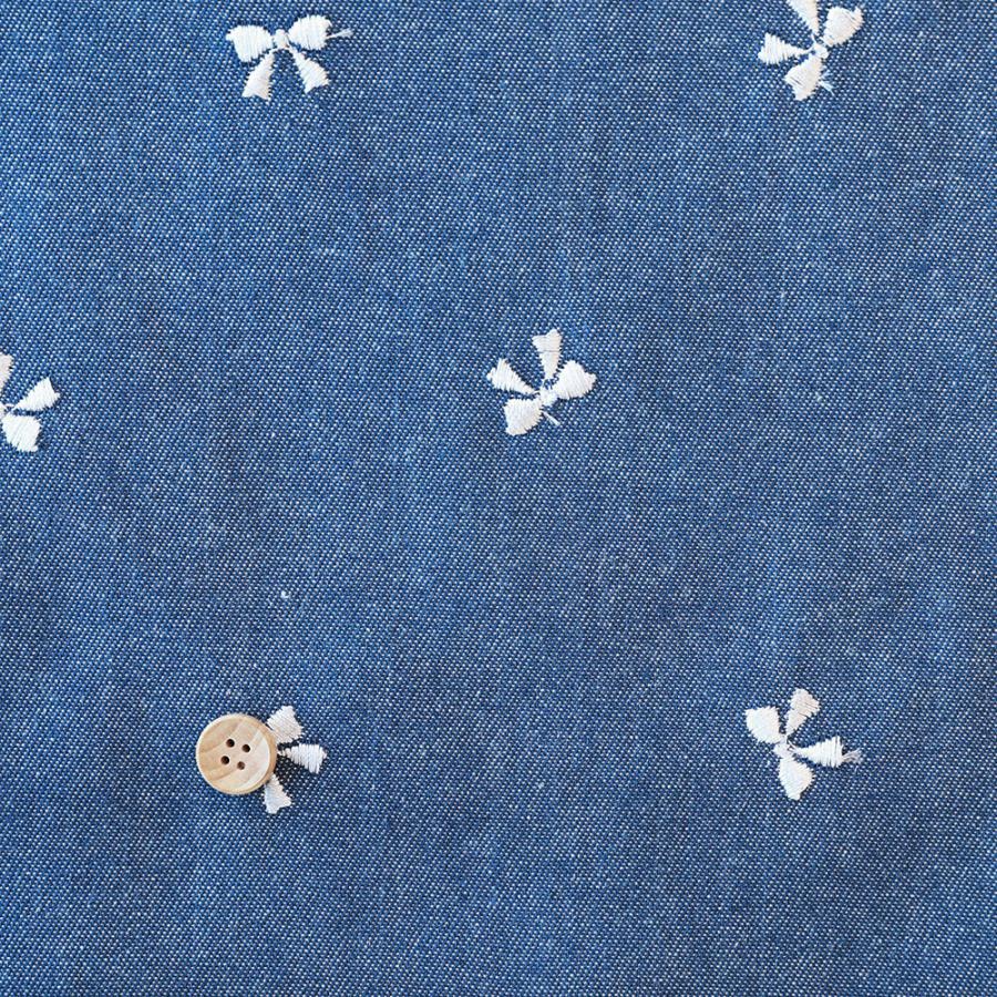 デニム風やわらかオックス リボン刺繍生地』 110cm巾×10cm単位 【2色