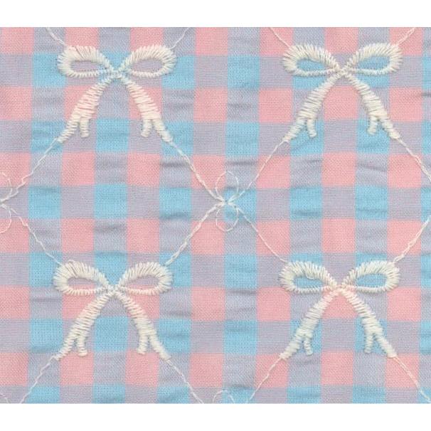 『カラフルチェック リボン刺繍生地』135cm幅×10cm単位 生地/布 | 