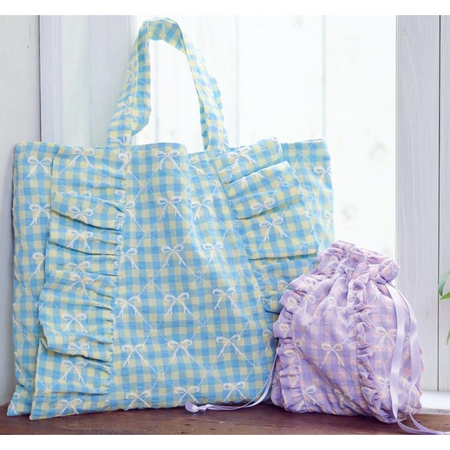 『カラフルチェック リボン刺繍生地』135cm幅×10cm単位 生地/布 |  | 04