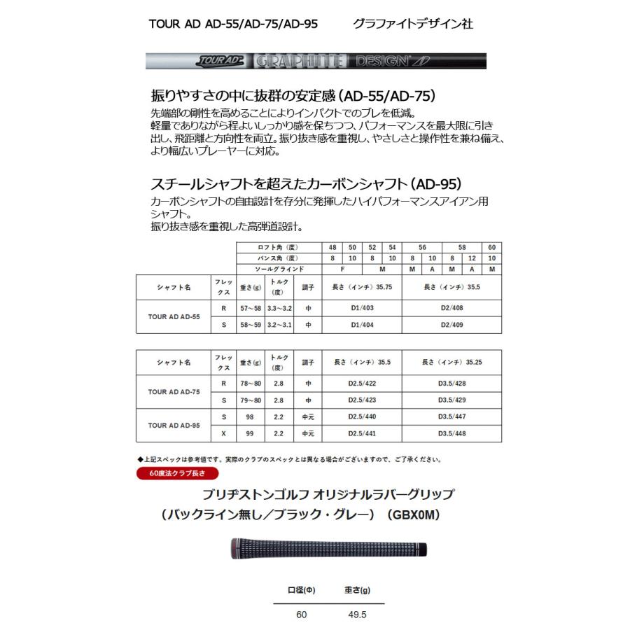（メーカーカスタム）ブリヂストンゴルフ ノーメッキ BITING SPIN ウェッジ TOUR AD AD-55/AD-75/AD-95 シャフト BRIDGESTONE GOLFの画像