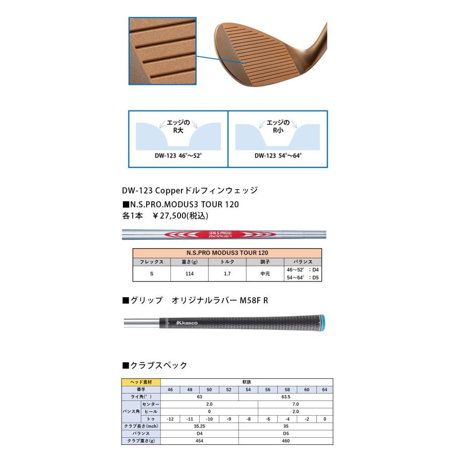 特注 キャスコ ドルフィンウェッジ DW-123 Copper N.S. PRO MODUS3 TOUR 120 スチールシャフト ストレートネック KASCO DOLPHIN WEDGE エヌエスプロモーダス120｜winning-golf｜11