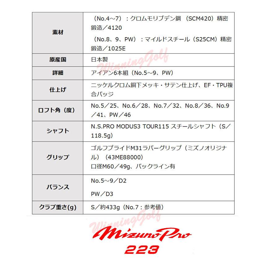 MIZUNO（ミズノ） ミズノプロ 223 アイアン 6本組(No.5〜PW) (N.S.PRO
