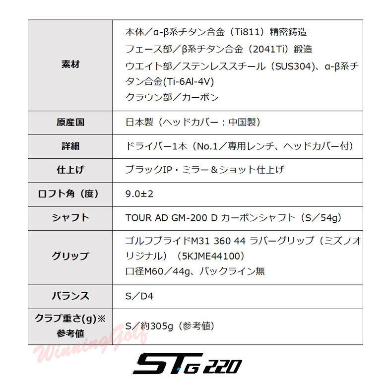 MIZUNO ミズノ ST-G 220 ドライバー (TOUR AD GM-200 D MIZUNO ミズノ ST-G 220 ドライバー (TOUR AD GM-200 D