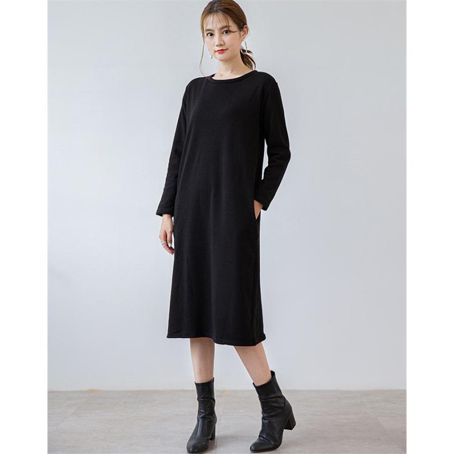 トレーナー レディース ロング丈 長袖 裏起毛 ポケット付き Vネック Uネック スウェット 秋冬 無地 通勤 普段着 暖かい 着痩せ 快適 きれいめ 可愛い ワンピース |  | 04