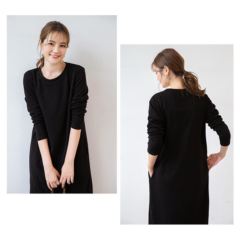 トレーナー レディース ロング丈 長袖 裏起毛 ポケット付き Vネック Uネック スウェット 秋冬 無地 通勤 普段着 暖かい 着痩せ 快適 きれいめ 可愛い ワンピース |  | 06