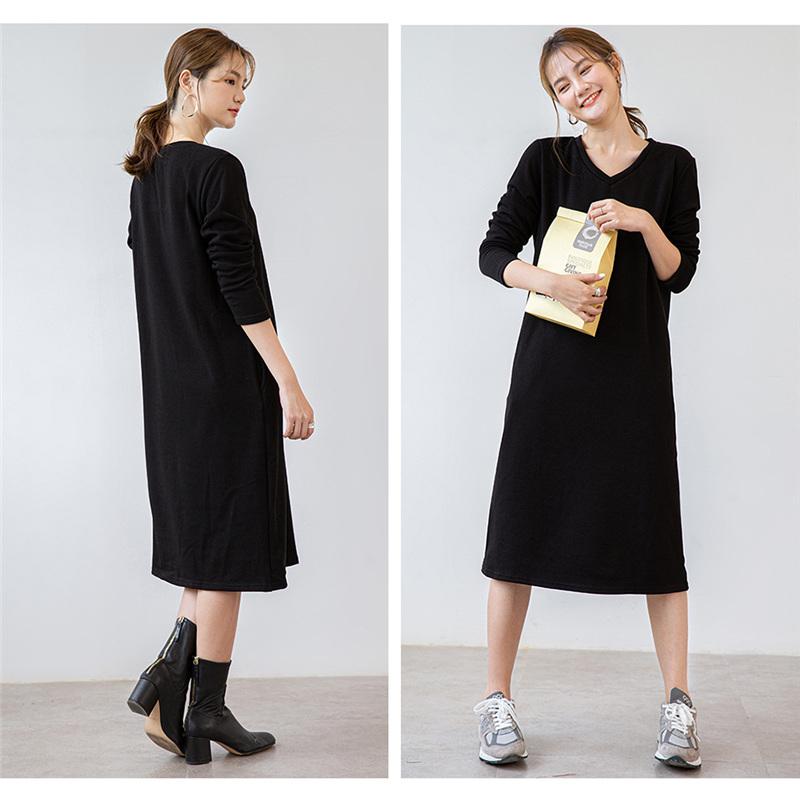 トレーナー レディース ロング丈 長袖 裏起毛 ポケット付き Vネック Uネック スウェット 秋冬 無地 通勤 普段着 暖かい 着痩せ 快適 きれいめ 可愛い ワンピース |  | 08