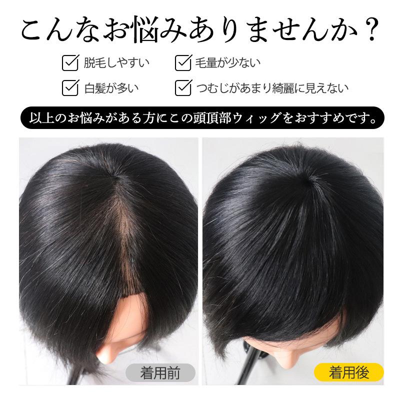 頭頂部ウィッグ レディース ショート 自然 ヘアピース 薄毛 白髪隠し かつら カツラ ストレート 黒髪 普段使い 女性用 15cm つむじ 可愛い｜winterfall｜06