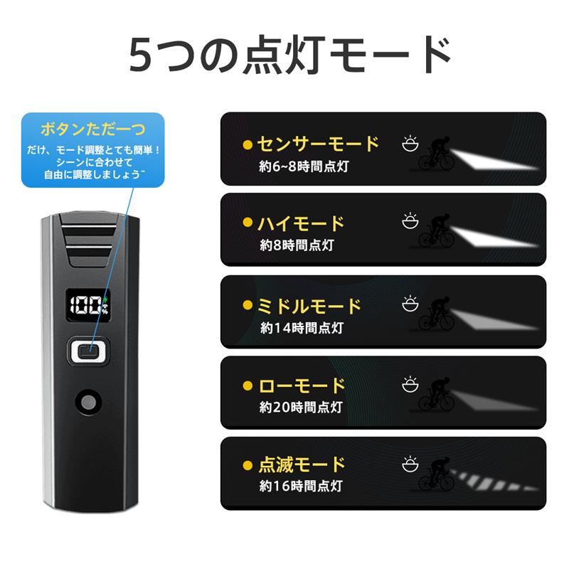 【ゲキヤス】激明2000ルーメン　12時間連続点灯＆防眩カットオフ　自転車ライト 自転車ライト 2000ルーメン 感光センサー 高輝度 小型 自動点灯